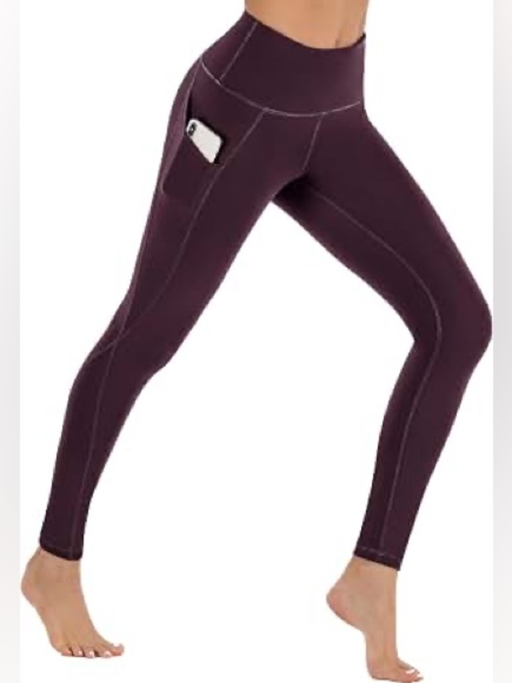 Ewedoos Fleece Lined Thermal Leggings Dark Purple Plum Side Pockets Size S